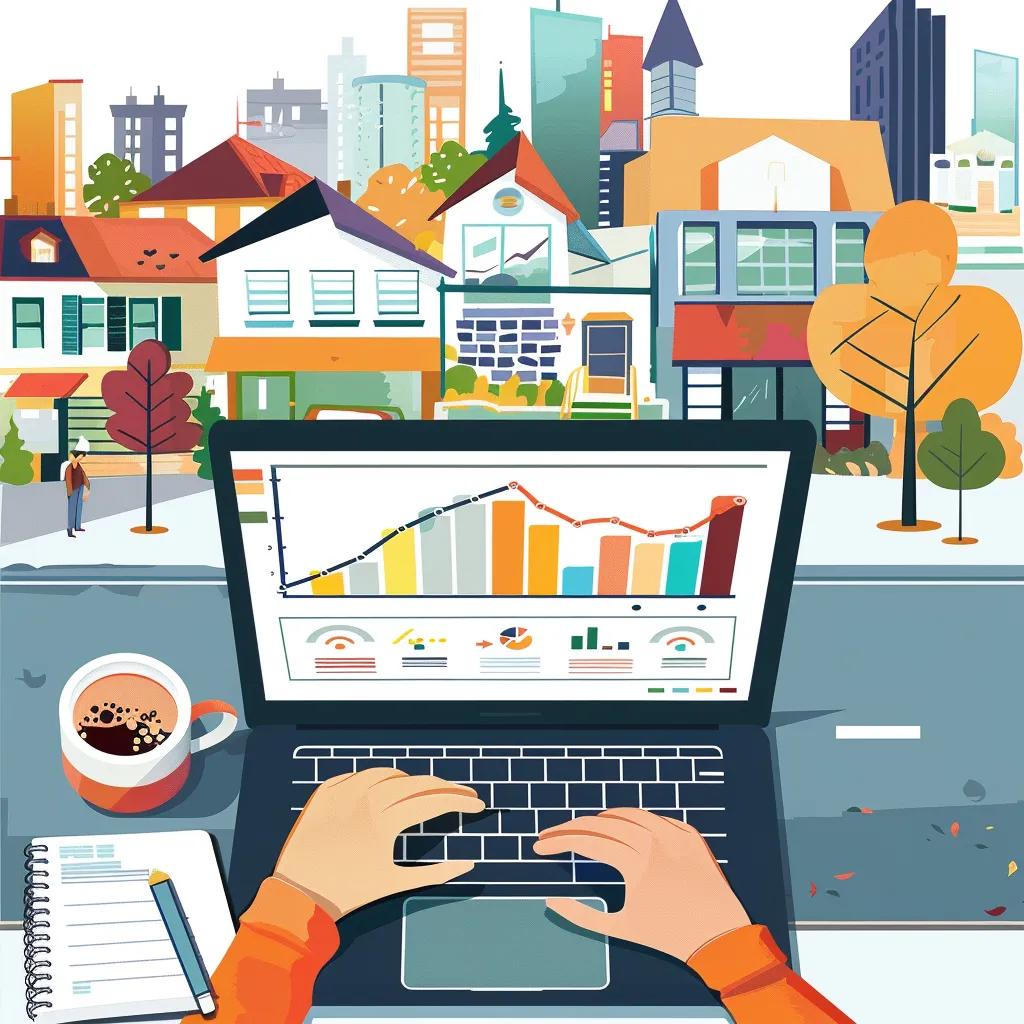 Digital marketing professional analyzing Google Ads data with Roseville landmarks in the background