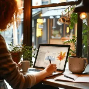 Electronic playground - local business owner reviewing google ads performance in a cozy roseville office