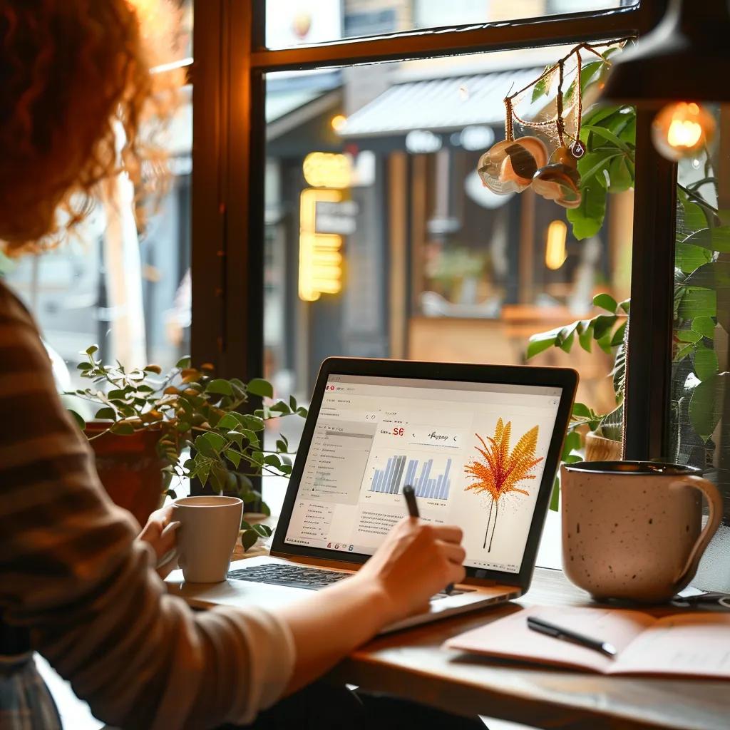 Local business owner reviewing Google Ads performance in a cozy Roseville office